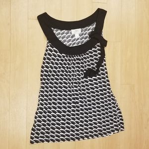 LOFT Black & White Sleeveless Patterned Tank with Bow